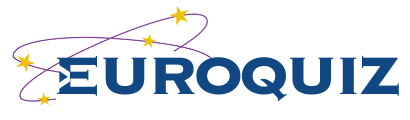 logo showing word Euroquiz partly surrounded on left by two loops and four stars logo showing word Euroquiz partly surrounded on left by two loops and four stars